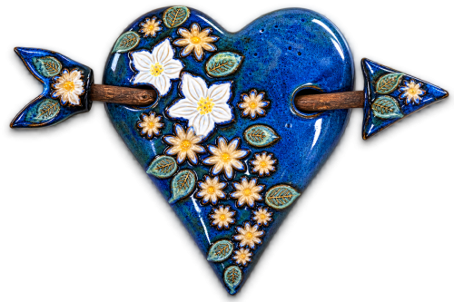 Darker Blue Floral Heart with Arrow
