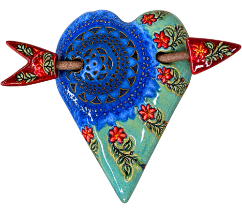 Blue & Green Floral Heart with Arrow
